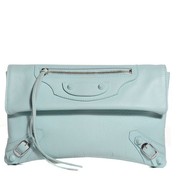 BALENCIAGA  Matte Goatskin Rubber Covered Classic Hardware Envelope Clutch Bleu - Picture 1 of 4
